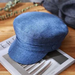 Blue denim newsboy hat retro casual cadet cap octagonal hat for women stylish fashion accessory