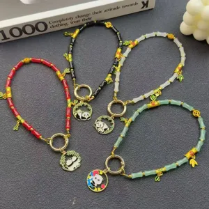 Cute Panda Phone Charm Bag Pendant Chinese Style Bamboo Beaded Strap Niche Creative Anti Loss Short Phone Lanyard