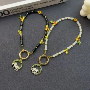 Cute Chinese style panda bamboo beaded phone strap short charm for bag accessory