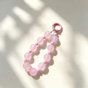 Ciondolo per telefono con perline rosa opache e simpatico portachiavi per accessori.