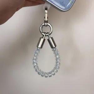 Short clear phone lanyard spiral beaded wrist strap cute charm for phone case keys bag