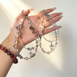 Doppellagige Kristall Handykette Schleife Schillernde Perlen Kordel Damen Tasche Schlüsselanhänger Modeschmuck Ornament