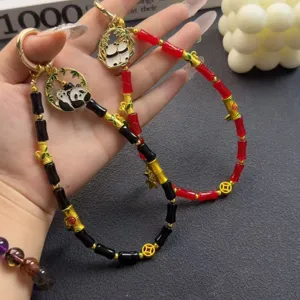 Chinese style cute panda phone charm bamboo bead bag pendant short anti-lost strap accessory