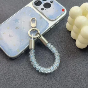Short coiled phone lanyard clear bead charm strap for keys mobile phone bag pendant detail view