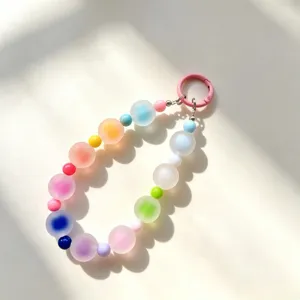 Dettaglio ciondolo per telefono con perline colorate, portachiavi stile dopamina, accessorio.