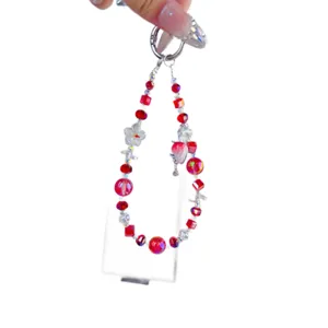 Crystal Beaded Phone Strap Strawberry Keychain Cute Hand Lanyard Wrist Chain Accessory