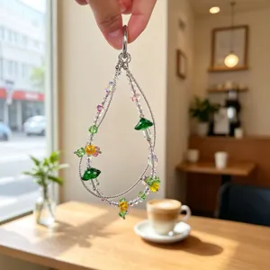 Handmade beaded double chain phone charm colorful glass mushroom bag pendant strap accessories