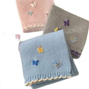 2026 New Designer Butterfly Contrast Knit Scarf Women Winter Warm Wool Neck Warmer Fashion