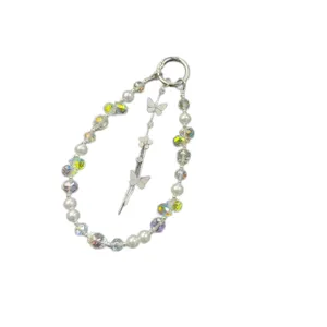 Luxury colorful crystal butterfly phone charm wrist strap handbag pendant hanging chain.