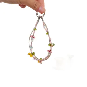 Handmade Beaded Double Chain Phone Charm Cute Mushroom Crystal Bag Pendant Accessory
