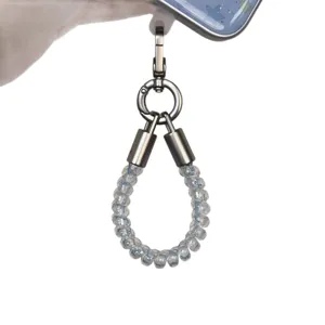 Short phone lanyard coiled cord strap with metal clasp for anti-lost mobile phone charm.