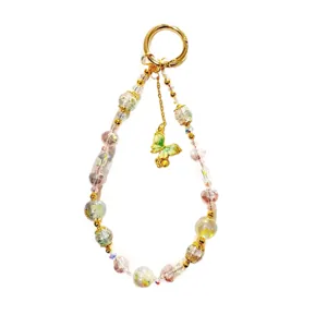 Luxury Crystal Beaded Phone Charm with Gold Butterfly Pendant Keychain Hand Strap Accessory