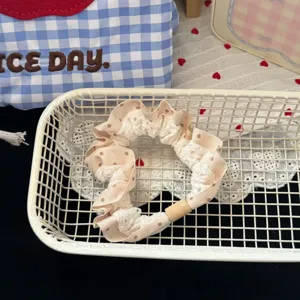Sweet style polka dot lace hair scrunchie cute ruffled hair tie daily hair accessory for women