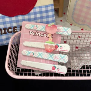 Sweet strawberry long hair clip jelly color cute bangs duckbill hairpin accessory detail view