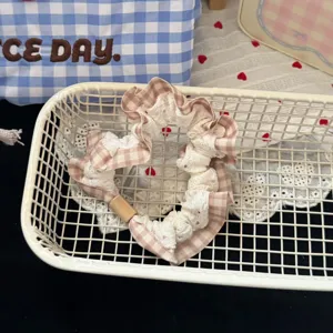 Brown plaid lace hair scrunchie sweet style ponytail holder fashion hair accessory for women