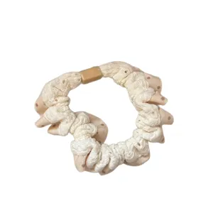 Minimalist brown plaid lace scrunchie versatile girlish hair tie ponytail holder accessory