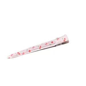 Cute pink long duckbill hair clip with sweet floral print, perfect sweet girl bangs clip.