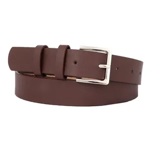 Damen brauner Ledergürtel mit silberner Dornschnalle, lässig elegant für Jeans und Hosen.