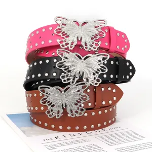 Y2K Nieten Schmetterlingsgürtel für Damen, modischer PU Leder Taillengürtel, Punk Accessoires