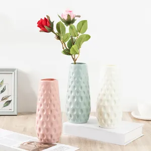 Nordic style plastic vase set with dot texture, drop-resistant desktop decorative flower pot.