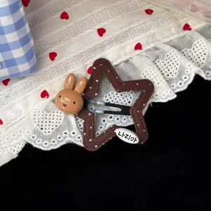 Pince à cheveux étoile à pois marron avec joli design de lapin 3D, accessoires pour cheveux doux.