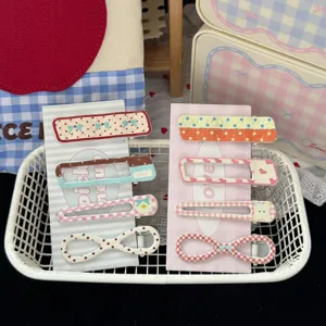 Barrette à Cheveux Coréenne Douce Fille Motif Carreaux Pois Carré Métal Pince Bec Canard Frange Accessoire
