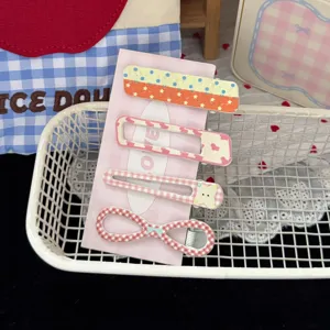 Joli lot de pinces à cheveux à carreaux roses, accessoires de coiffure mignons pour femmes.