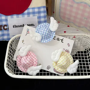 Sweet Cute Plaid Hat Shape Hair Clip With Wings Fabric Hair Accessories Sweet Hairpin For Women Daily Styling