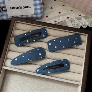 Κορεατικό Γλυκό Στυλ Υφάσματος Denim με Σχέδιο Αστεριού Κλιπ Μαλλιών Χαριτωμένο Γεωμετρικό BB Αξεσουάρ Μαλλιών για Γυναίκες