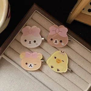 Jolies pinces à cheveux ours et poussin de dessin animé avec nœud rose, accessoires mignons.