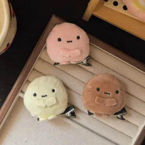 Cute plush animal hair clips set featuring pink, yellow, and brown sweet mini cartoon styles.
