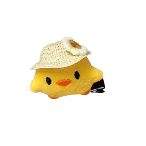 Cute plush yellow duck hair clip with straw hat sweet girlish hair accessory main view