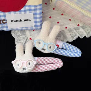 Cute Cartoon Rabbit Hair Clip Pink Blue Plush Glasses Duckbill Hairpin Sweet Girl Hair Accessories For Women