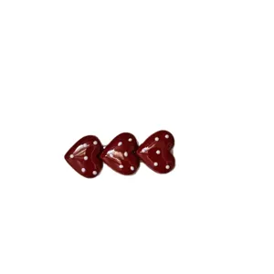 Red heart hair clip with white polka dots sweet three-heart cute duckbill hair barrette