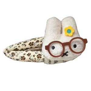Cute floral plush rabbit hair clip with round glasses design, large duckbill hair accessory.