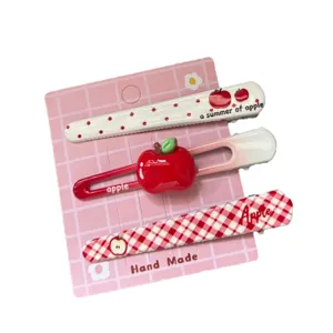 Cute fruit hair clips set, sweet style apple duckbill hairpins for girls and women daily wear.