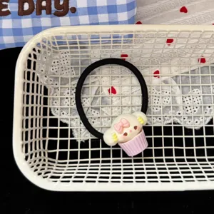 Süßer Cartoon Welpe Cupcake schwarzer Haargummi für Mädchen Pferdeschwanz Haar Zubehör.