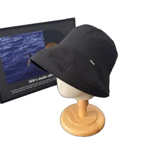 Sombrero de pescador negro de estilo japonés para mujer, sombrero de sol ligero de verano.