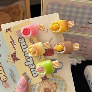 Cute fruit ice cream hair clips sweet resin side clips for women girls lovely hair accessories.
