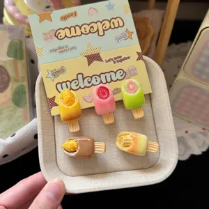 Sweet Resin Fruit Ice Cream Hair Clip Cute Cartoon Strawberry Hairpin Fashion Hair Accessories For Girls Daily Hair Styling