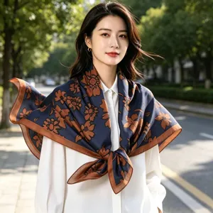 Premium velvet square scarf with floral print, elegant double-sided design for women.