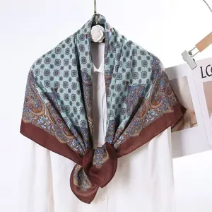 Elegant vintage paisley square scarf for women, soft velvet material, chic neck wrap shawl.