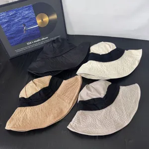 Japanese linen wide brim sun hat for women, minimalist rollable uv protection fisherman hat.