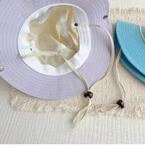 Summer outdoor sun protection bucket hat with adjustable drawstring and lightweight design.