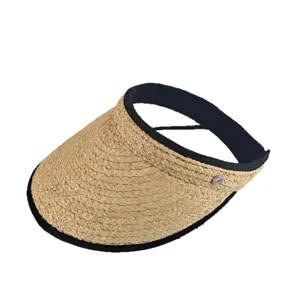 Vrouwen zomer rafia gewoven lege top zonnehoed ademend strand vakantie zonbescherming visor