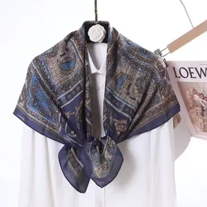 Vintage paisley print square scarf for women, elegant silk velvet neckerchief wrap stylish.