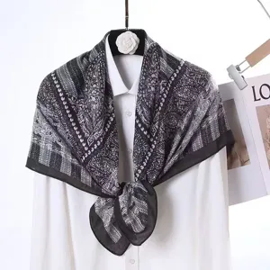 Black and white printed velvet large square scarf detail showing exquisite pattern and texture.