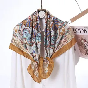 Silk square scarf luxury vintage paisley floral print elegant women fashion neckerchief shawl
