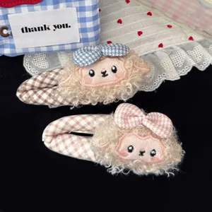 Cute Cartoon Bow Lamb Plush Hair Clip Sweet Girl Snap Hair Barrette Kawaii Animal Hair Accessory