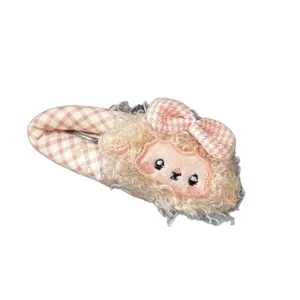 Cute cartoon lamb hair clip plush bow hair accessory sweet snap hairpin for girls bangs